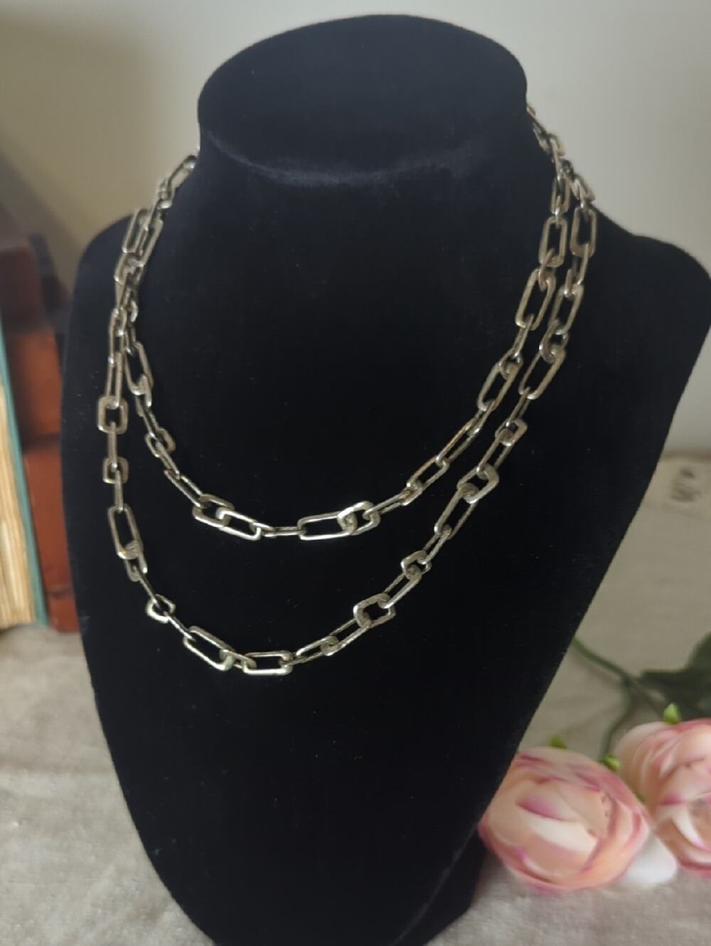 Fossil Chunky Toggle Chain Necklace Silver Tone  Heritage Link Statement